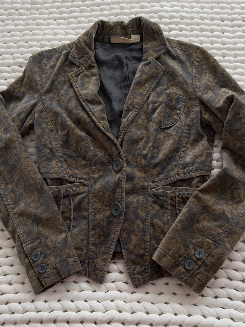 DKNY Olive Green Floral-Pattern Jean Jacket